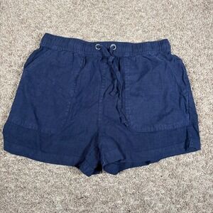 California Republic Linen Drawstring Waist Shorts Women's Size S Navy Blue